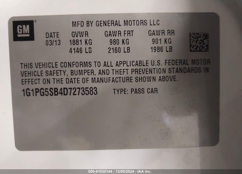 2013 CHEVROLET CRUZE LTZ VIN: 1G1PG5SB4D7273583