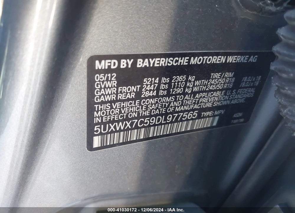 2013 BMW X3 XDRIVE35I VIN: 5UXWX7C59DL977565