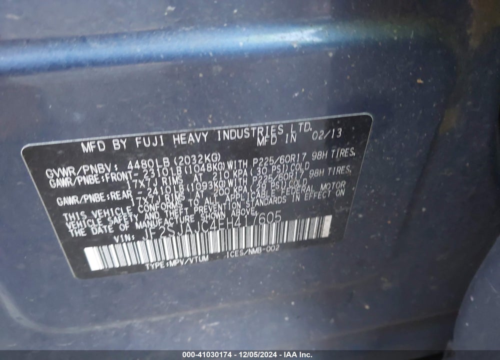 2014 SUBARU FORESTER 2.5I LIMITED VIN: JF2SJAJC4EH417605
