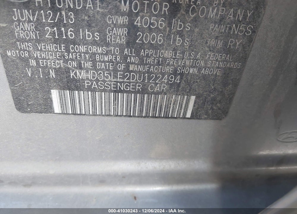 2013 HYUNDAI ELANTRA GT VIN: KMHD35LE2DU122494