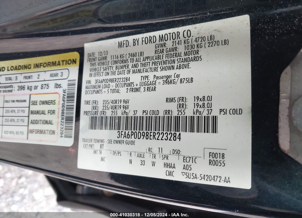 2014 FORD FUSION TITANIUM VIN: 3FA6P0D98ER223284