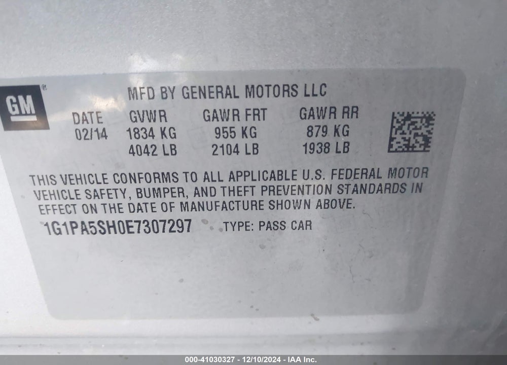 2014 CHEVROLET CRUZE VIN: 1G1PA5SH0E7307297