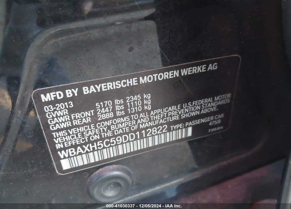 2013 BMW 528I XDRIVE VIN: WBAXH5C59DD112822