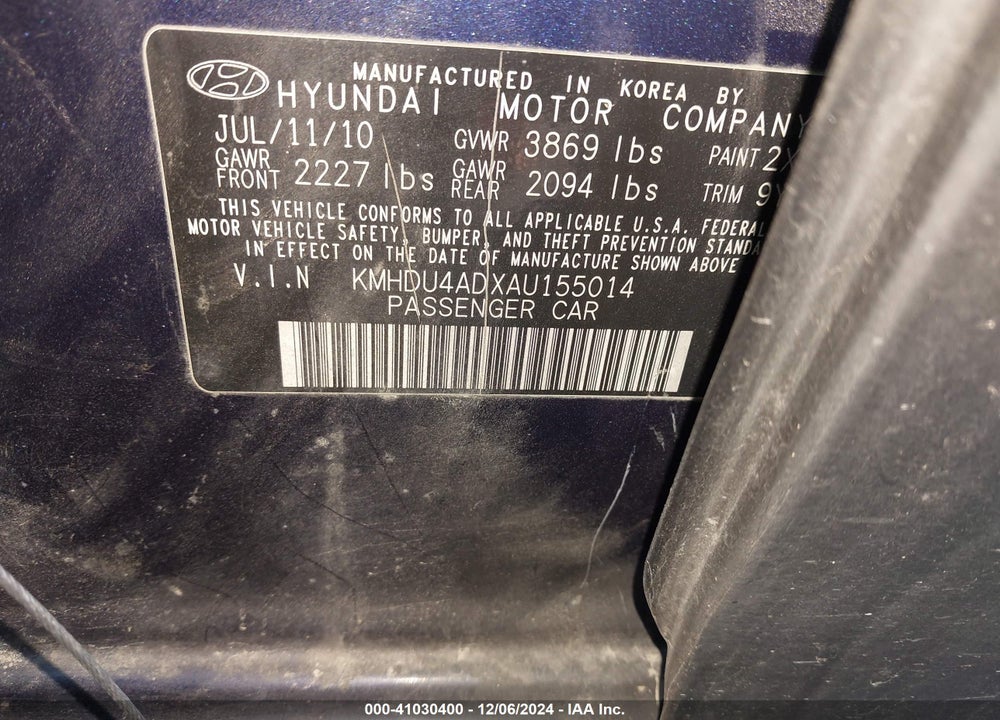 2010 HYUNDAI ELANTRA GLS VIN: KMHDU4ADXAU155014