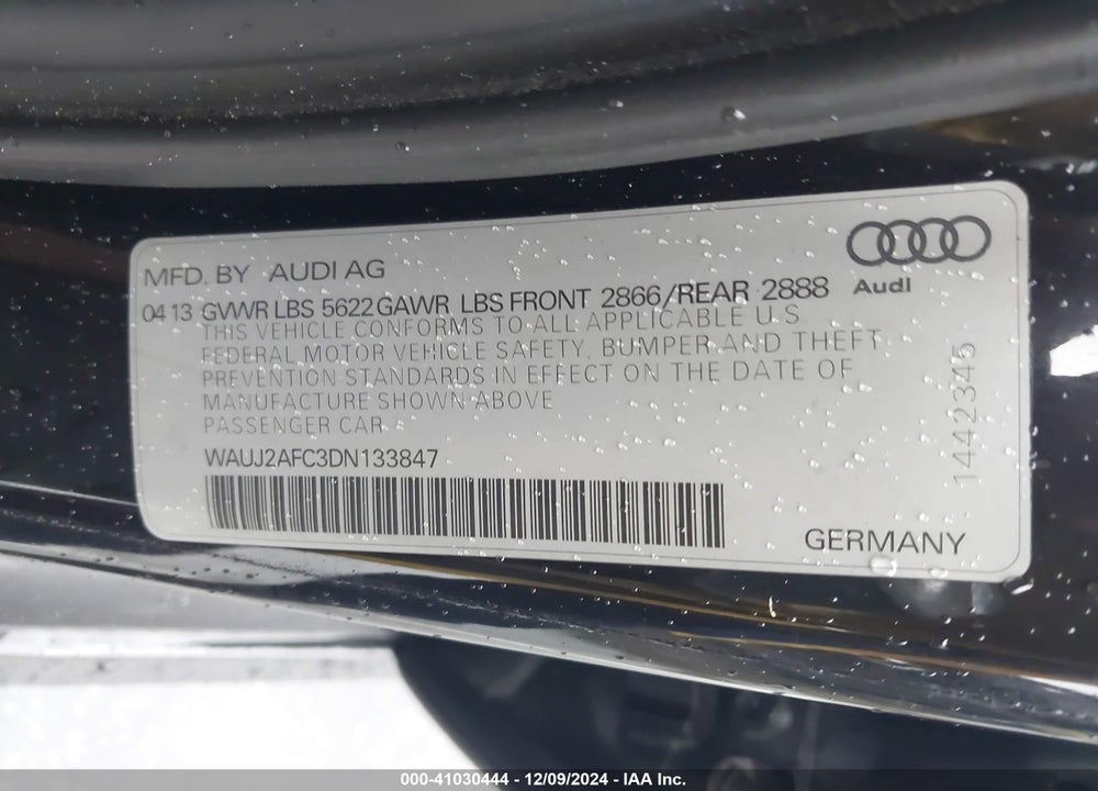 2013 AUDI S6 4.0T PRESTIGE VIN: WAUJ2AFC3DN133847