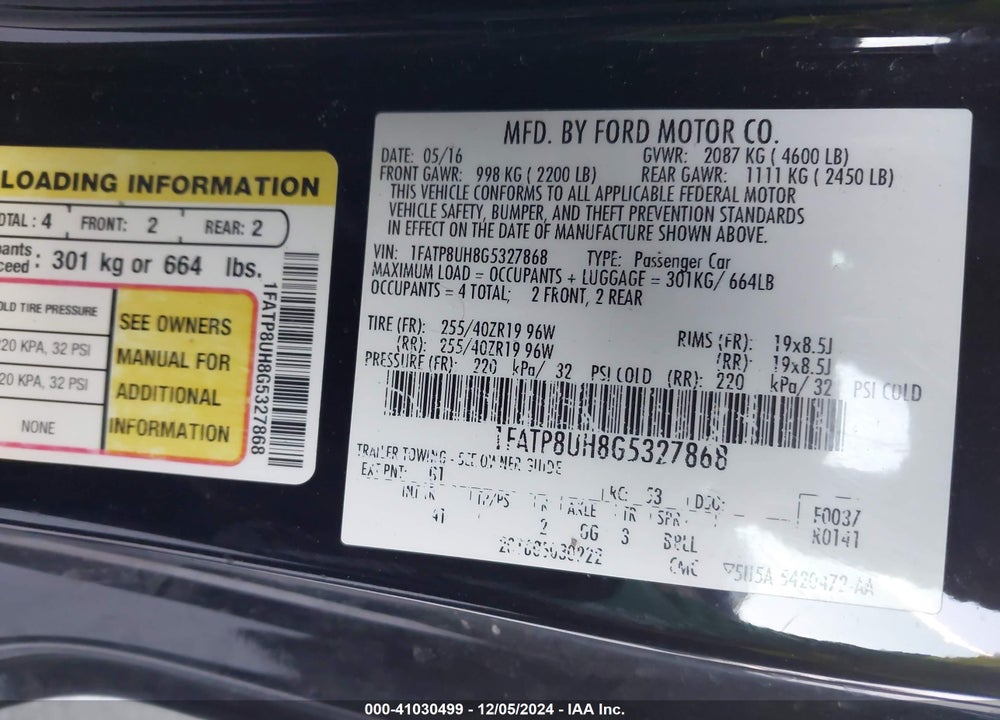2016 FORD MUSTANG ECOBOOST PREMIUM VIN: 1FATP8UH8G5327868