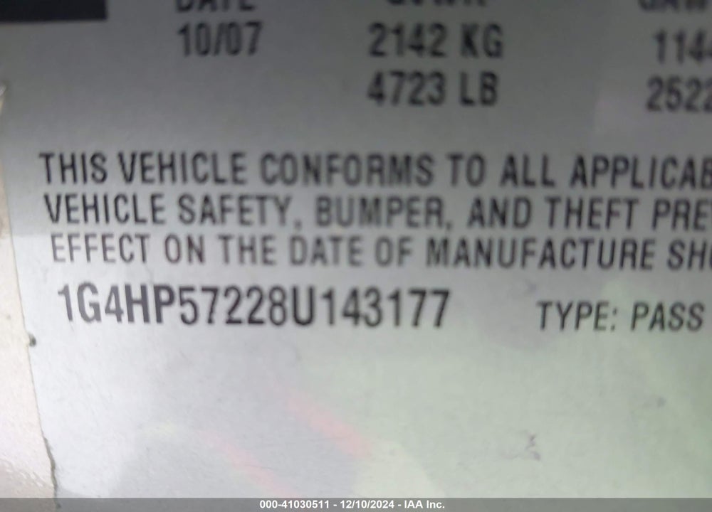 2008 BUICK LUCERNE CX VIN: 1G4HP57228U143177