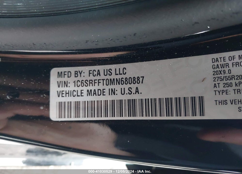 2021 RAM 1500 BIG HORN 4X4 5'7 BOX VIN: 1C6SRFFT0MN680887