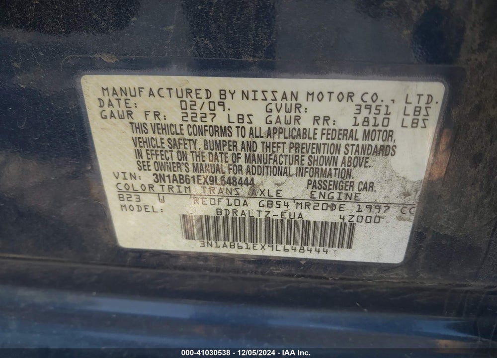 2009 NISSAN SENTRA 2.0S VIN: 3N1AB61EX9L648444