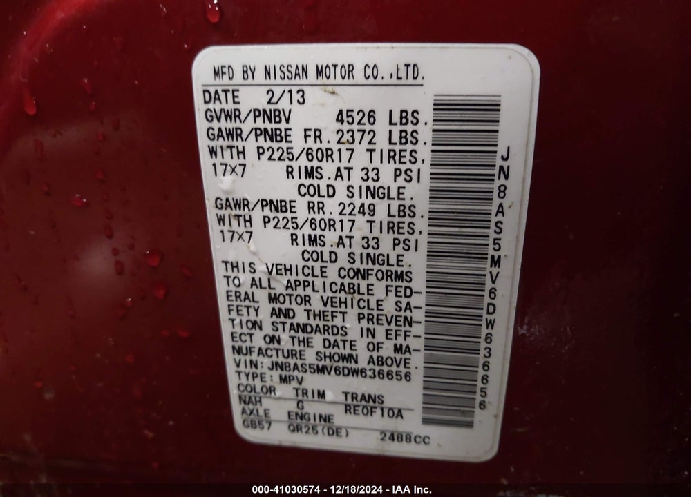 2013 NISSAN ROGUE SV VIN: JN8AS5MV6DW636656