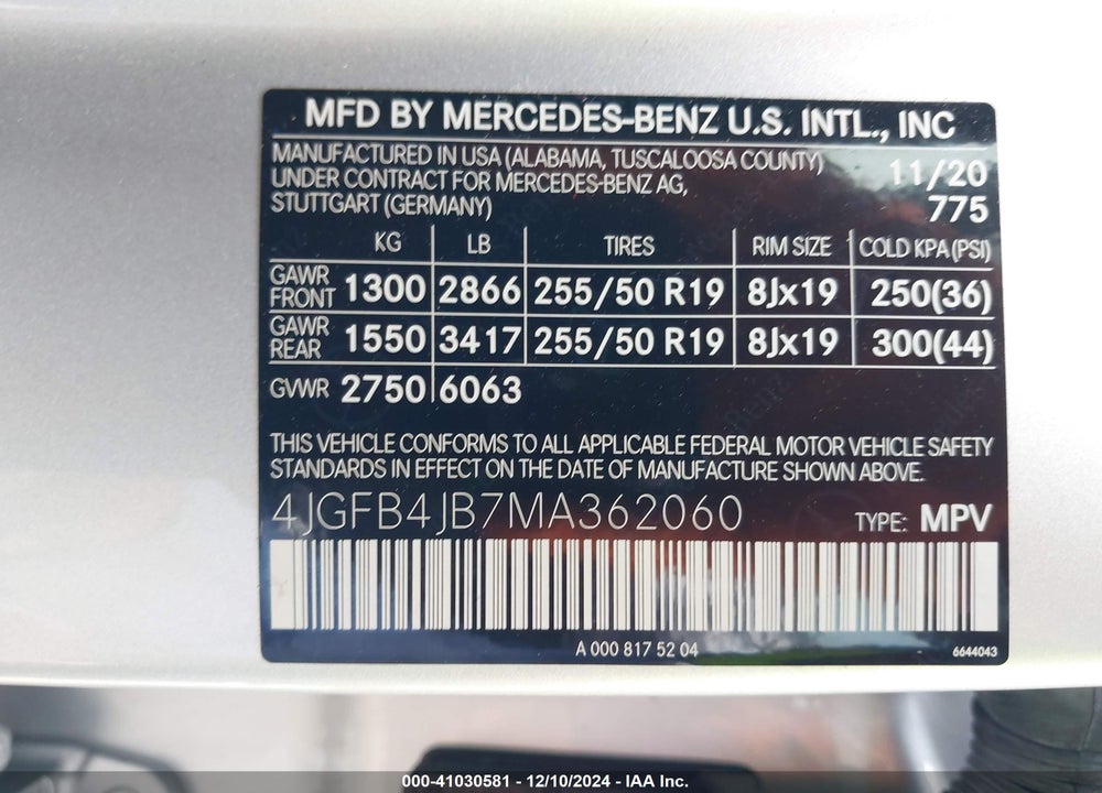 2021 MERCEDES-BENZ GLE 350 VIN: 4JGFB4JB7MA362060