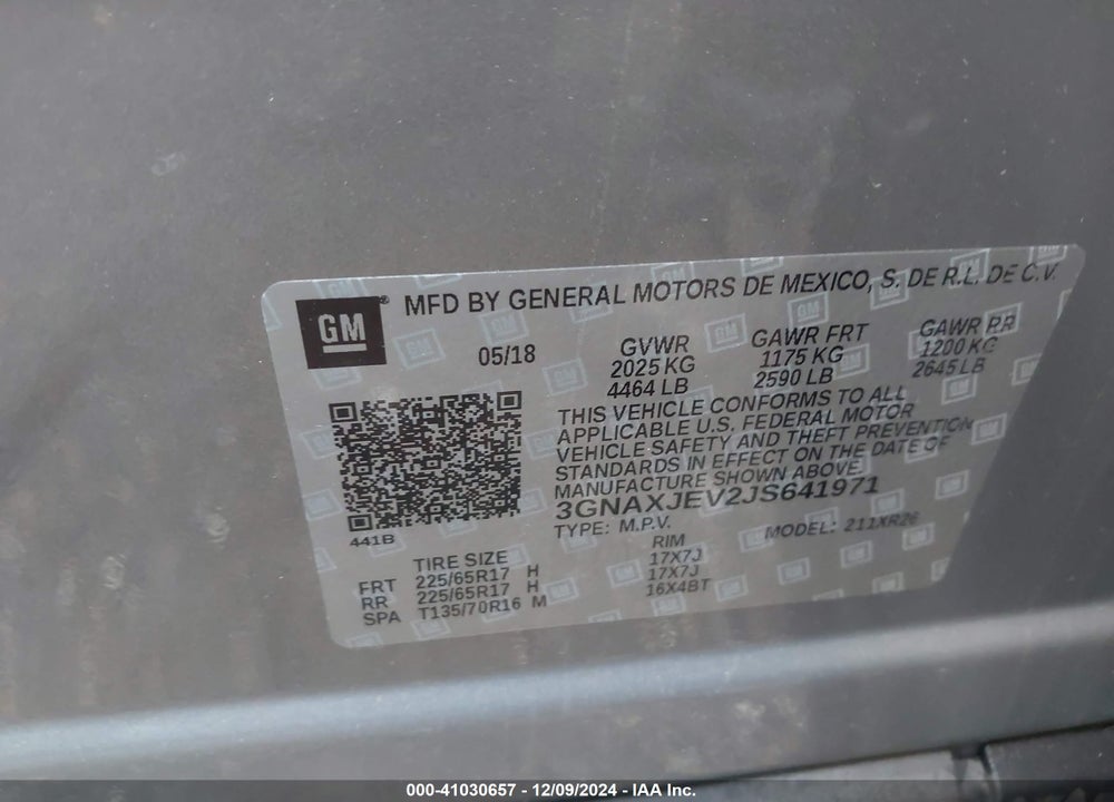 2018 CHEVROLET EQUINOX LT VIN: 3GNAXJEV2JS641971