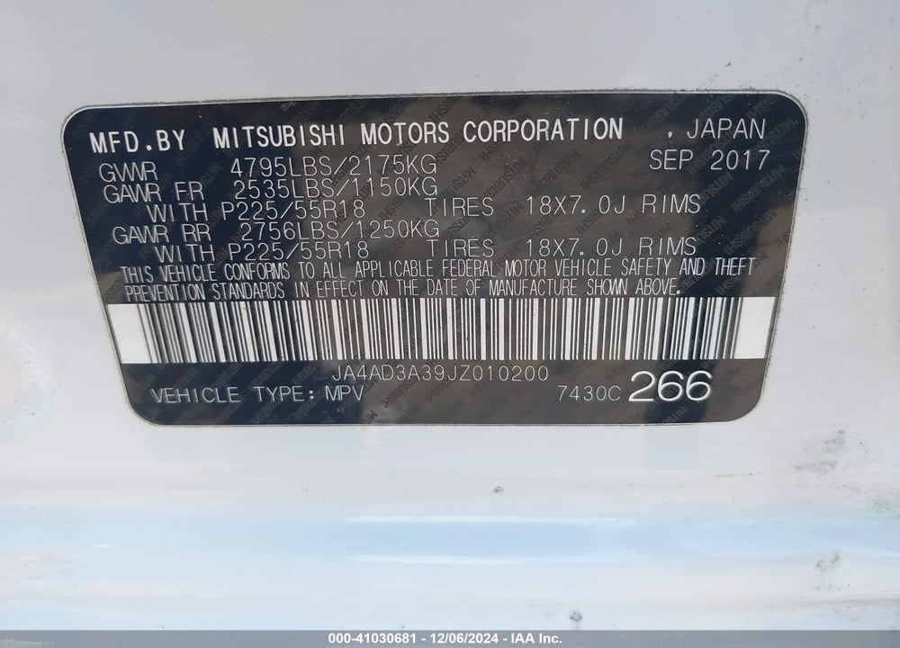 2018 MITSUBISHI OUTLANDER SEL VIN: JA4AD3A39JZ010200
