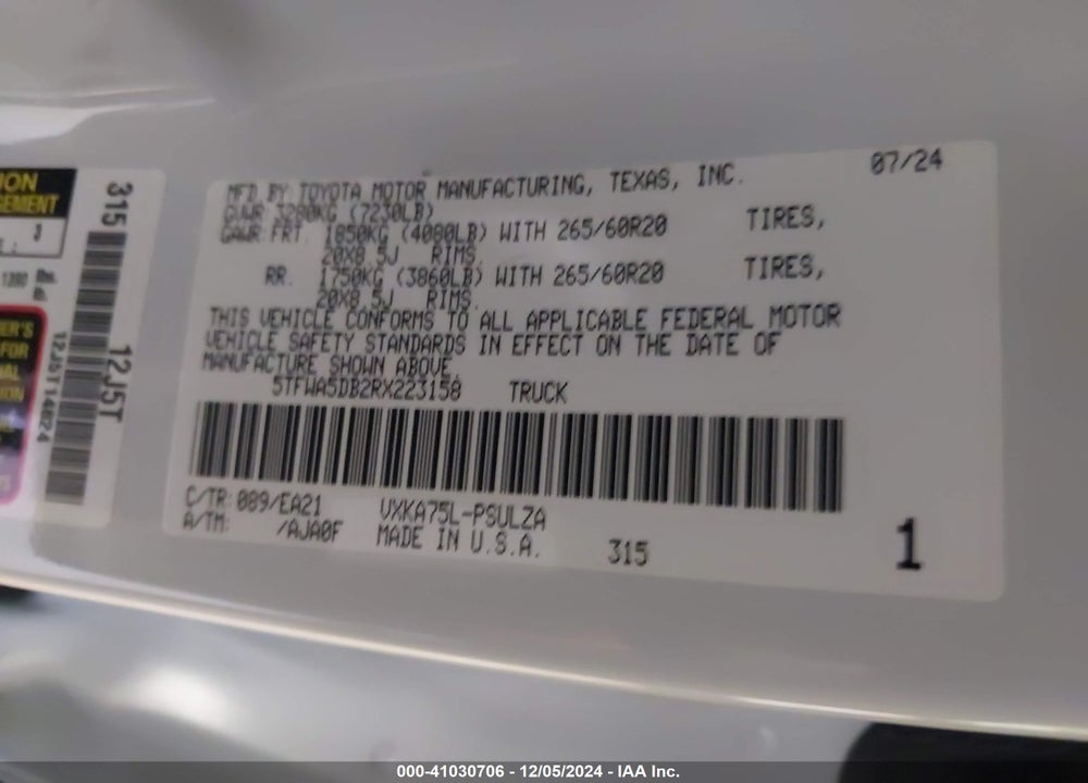 2024 TOYOTA TUNDRA VIN: 5TFWA5DB2RX223158