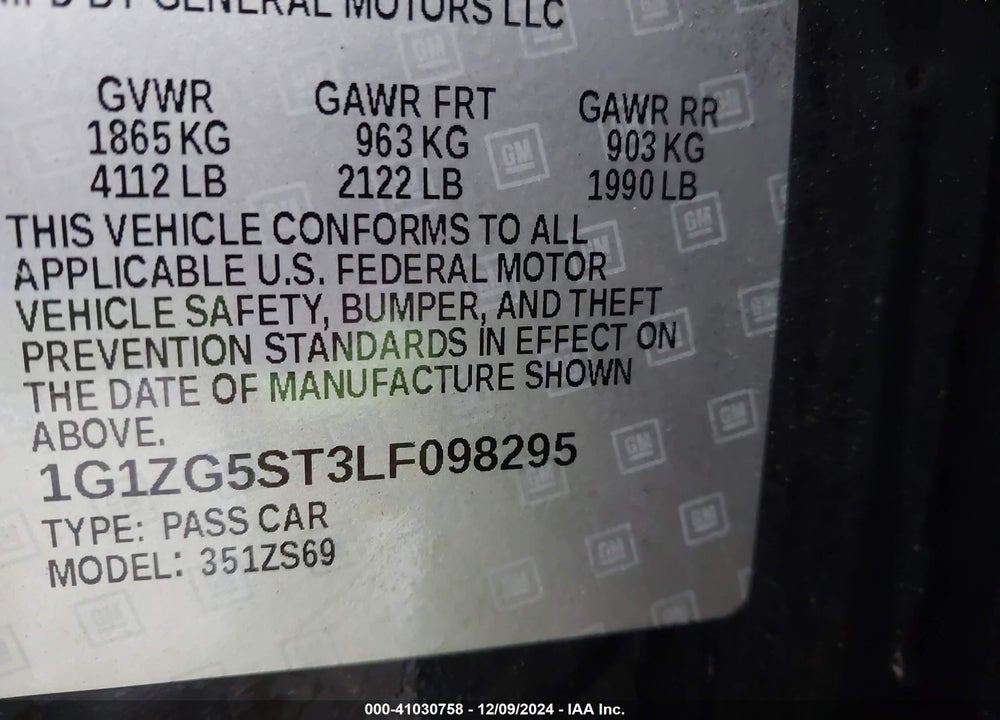 2020 CHEVROLET MALIBU FWD RS VIN: 1G1ZG5ST3LF098295