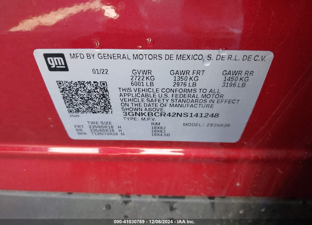 2022 CHEVROLET BLAZER FWD 2LT VIN: 3GNKBCR42NS141248