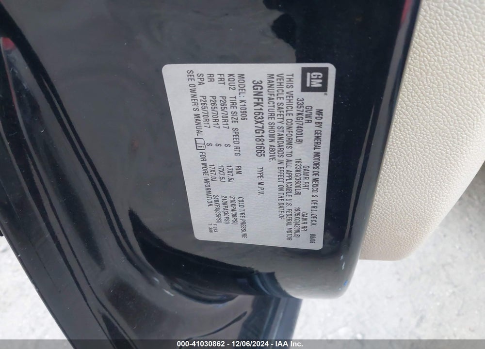 2007 CHEVROLET SUBURBAN 1500 LT VIN: 3GNFK163X7G181665