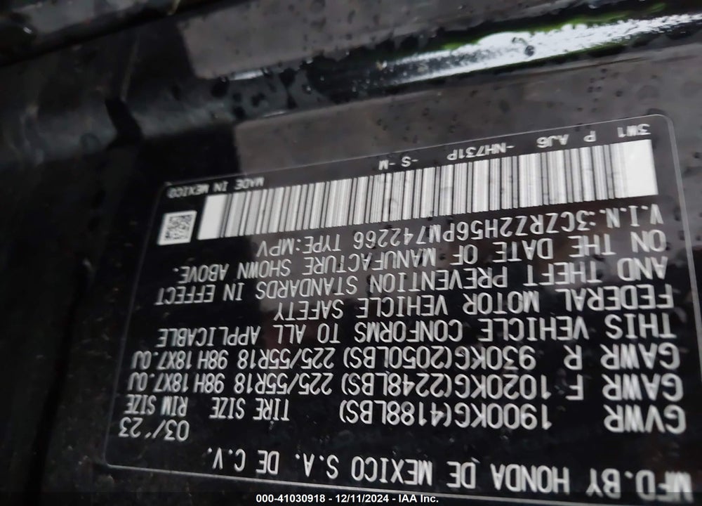 2023 HONDA HR-V AWD SPORT VIN: 3CZRZ2H56PM742266