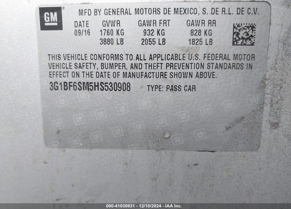 2017 CHEVROLET CRUZE PREMIER AUTO VIN: 3G1BF6SM5HS530908