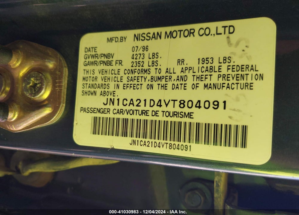 1997 NISSAN MAXIMA GLE/GXE/SE VIN: JN1CA21D4VT804091