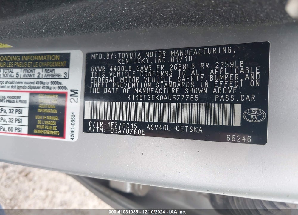 2010 TOYOTA CAMRY SE VIN: 4T1BF3EK0AU577765