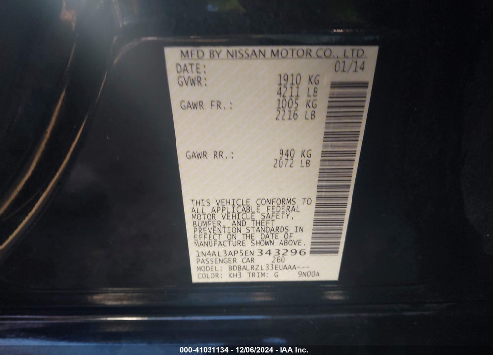 2014 NISSAN ALTIMA VIN: 1N4AL3AP5EN343296
