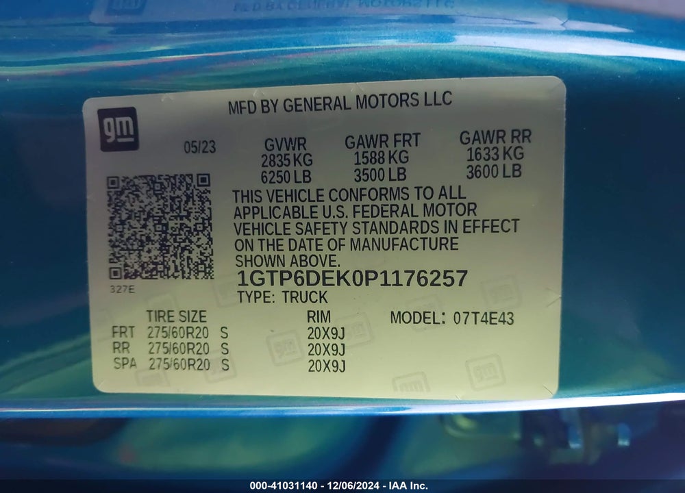 2023 GMC CANYON 4WD SHORT BOX AT4 VIN: 1GTP6DEK0P1176257