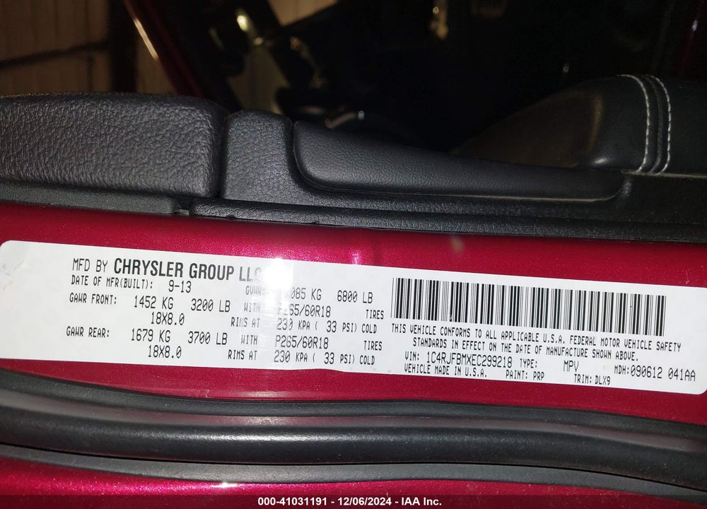2014 JEEP GRAND CHEROKEE LIMITED VIN: 1C4RJFBMXEC299218