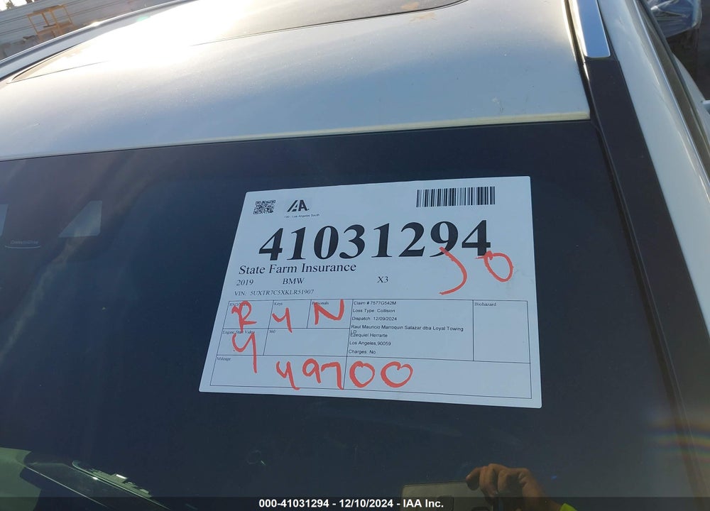 2019 BMW X3 SDRIVE30I VIN: 5UXTR7C5XKLR51907