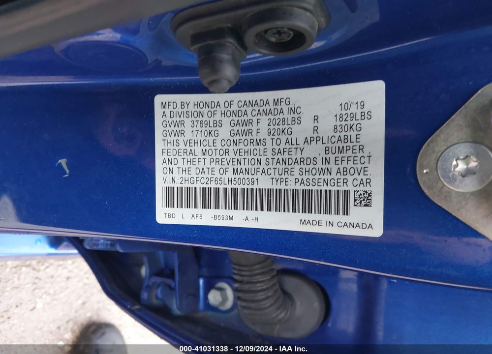 2020 HONDA CIVIC LX VIN: 2HGFC2F65LH500391