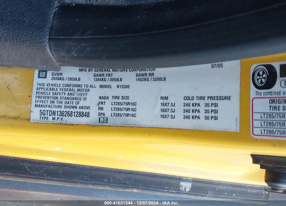 2006 HUMMER H3 SUV VIN: 5GTDN136268128848