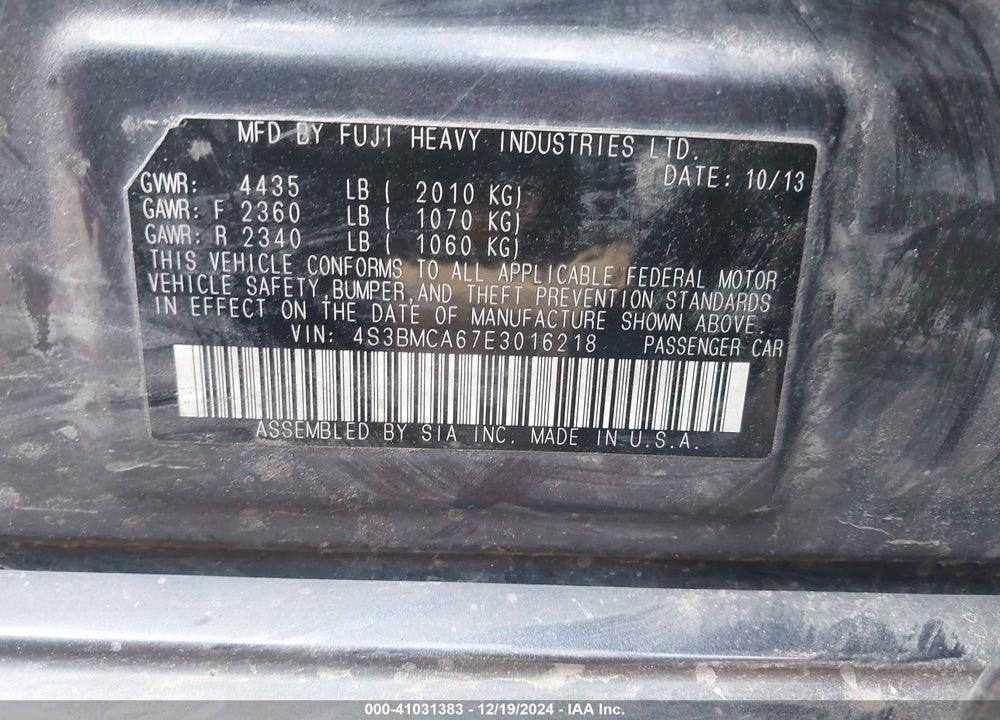 2014 SUBARU LEGACY 2.5I VIN: 4S3BMCA67E3016218