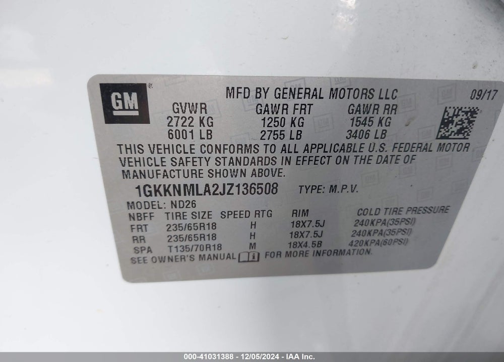 2018 GMC ACADIA SLT-1 VIN: 1GKKNMLA2JZ136508