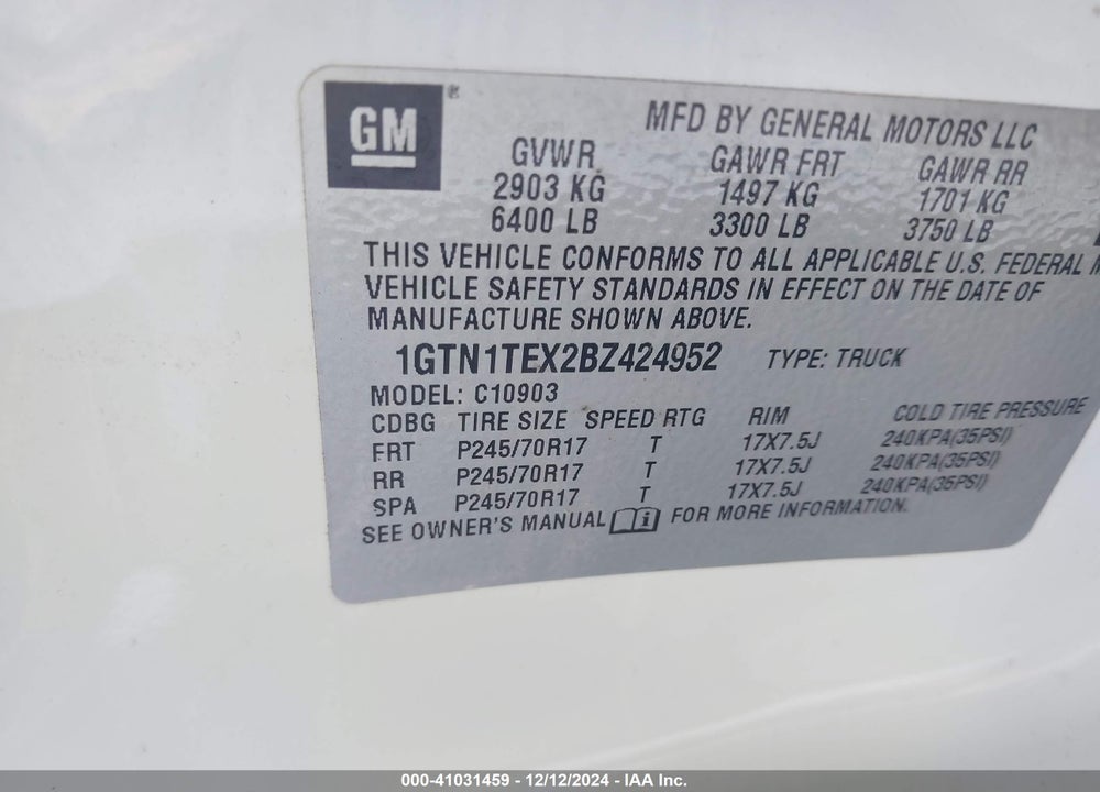 2011 GMC SIERRA 1500 WORK TRUCK VIN: 1GTN1TEX2BZ424952