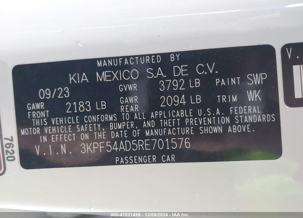 2024 KIA FORTE GT LINE VIN: 3KPF54AD5RE701576