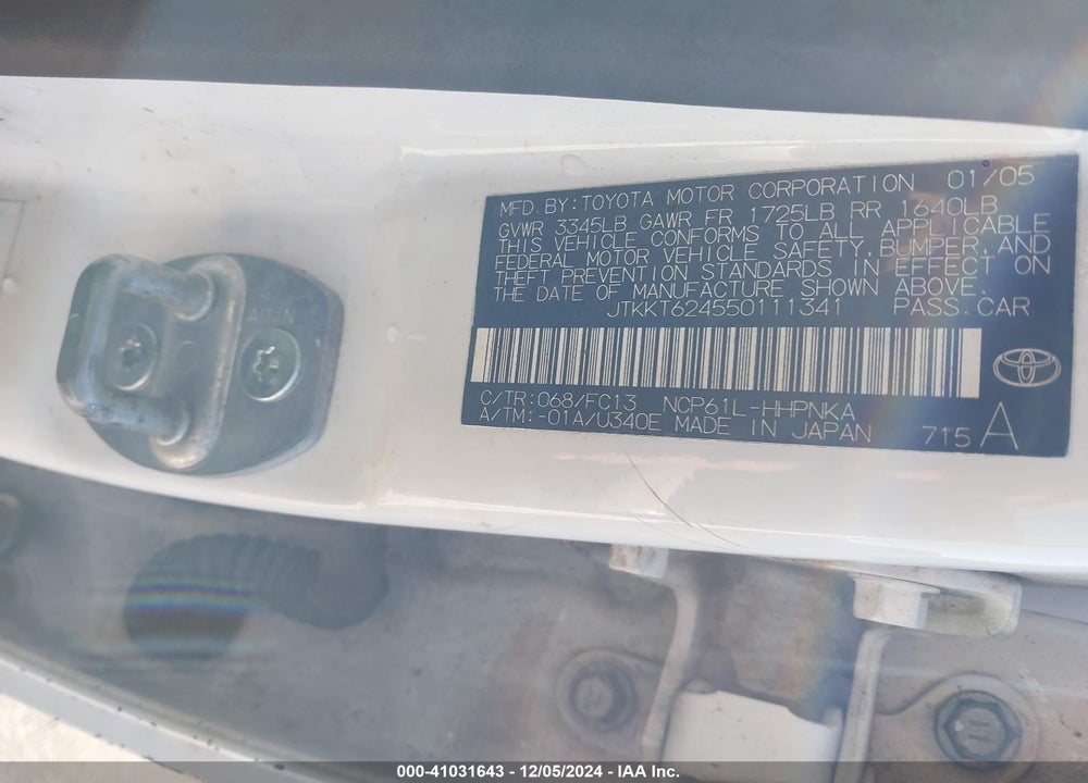 2005 SCION XA VIN: JTKKT624550111341