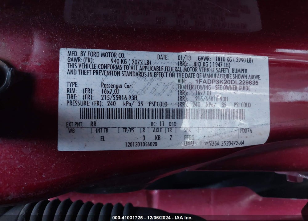 2013 FORD FOCUS SE VIN: 1FADP3K20DL229835