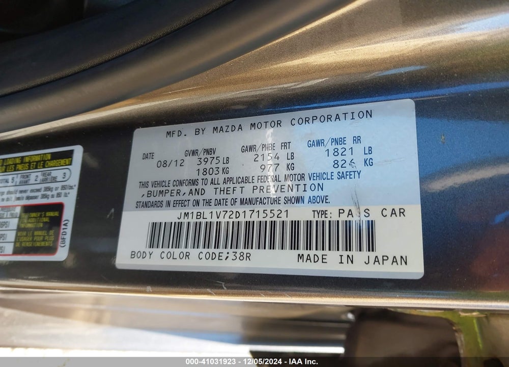 2013 MAZDA 3 I TOURING VIN: JM1BL1V72D1715521