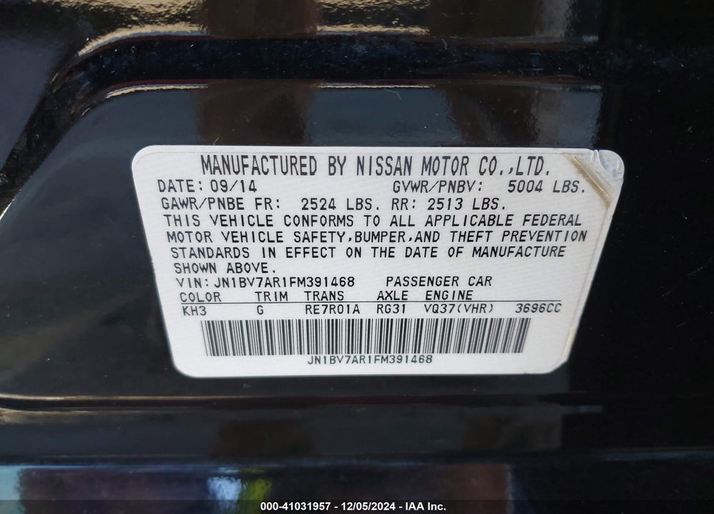 2015 INFINITI Q50 PREMIUM VIN: JN1BV7AR1FM391468