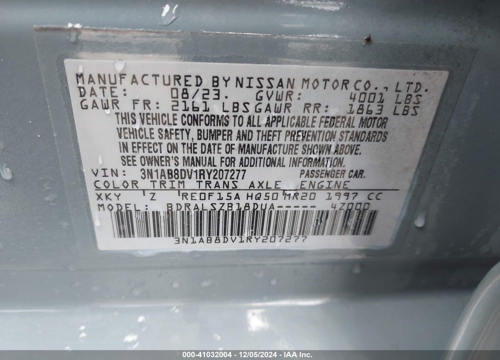 2024 NISSAN SENTRA VIN: 3N1AB8DV1RY207277
