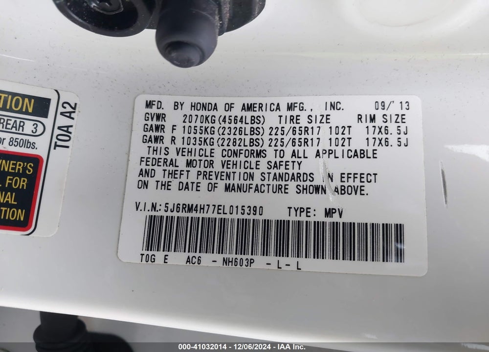 2014 HONDA CR-V EX-L VIN: 5J6RM4H77EL015390