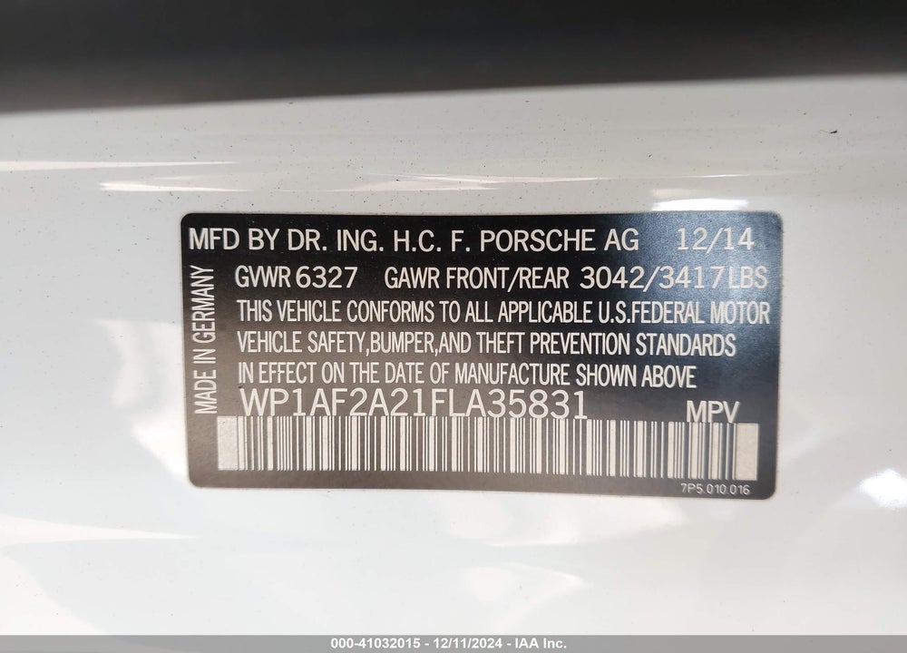 2015 PORSCHE CAYENNE VIN: WP1AF2A21FLA35831