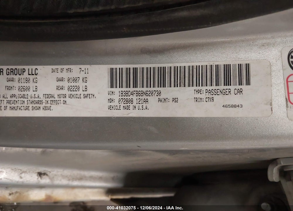 2011 DODGE AVENGER VIN: 1B3BD4FB6BN620730