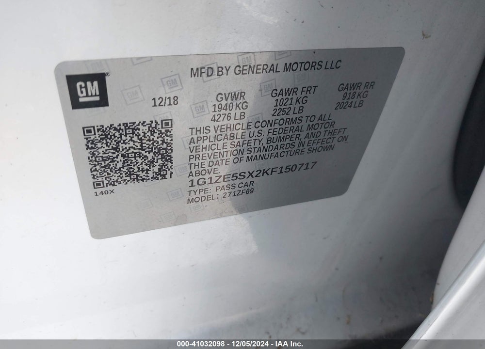 2019 CHEVROLET MALIBU PREMIER VIN: 1G1ZE5SX2KF150717