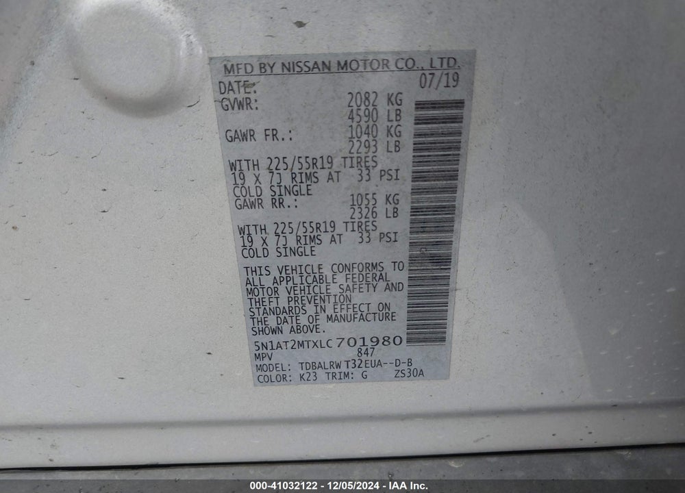2020 NISSAN ROGUE VIN: 5N1AT2MTXLC701980