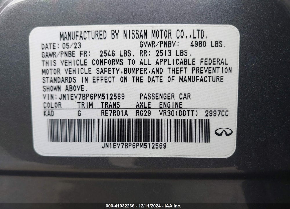 2023 INFINITI Q50 LUXE VIN: JN1EV7BP6PM512569