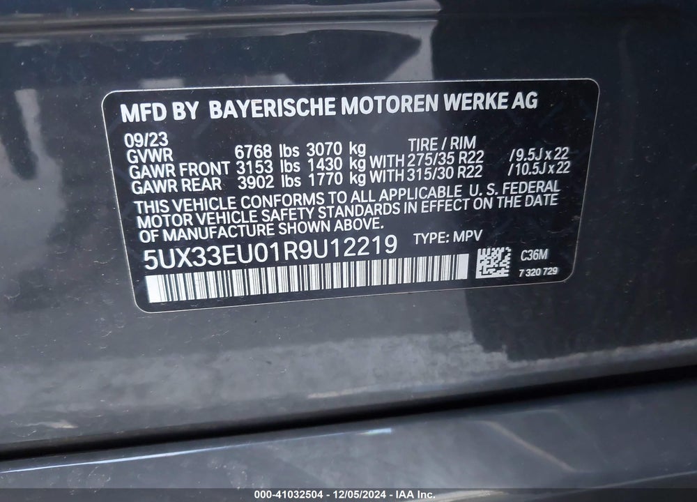 2024 BMW X5 M60I VIN: 5UX33EU01R9U12219