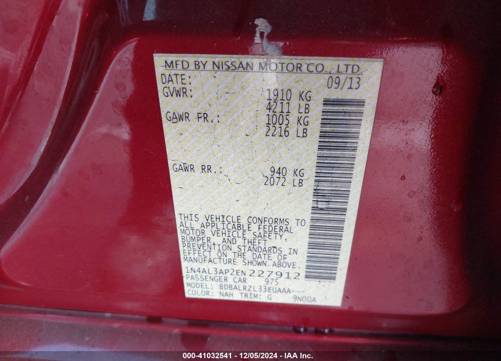 2014 NISSAN ALTIMA 2.5 S VIN: 1N4AL3AP2EN227912