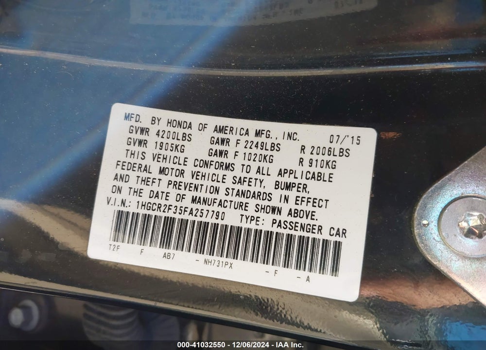2015 HONDA ACCORD LX VIN: 1HGCR2F35FA257790