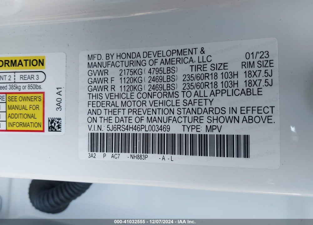 2023 HONDA CR-V EX AWD VIN: 5J6RS4H46PL003469